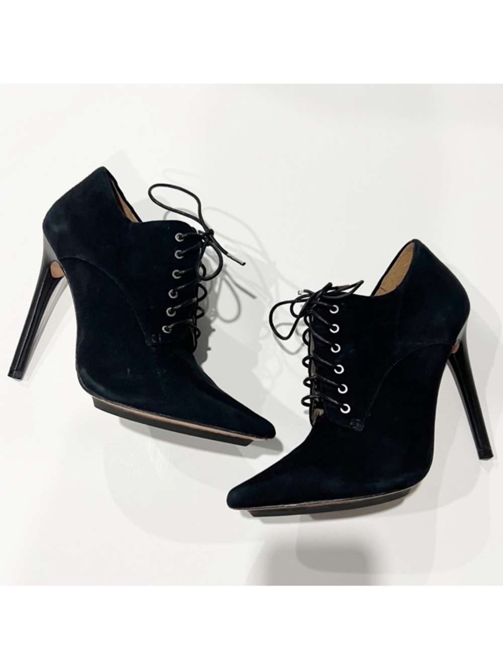 L.A.M.B. Isabella Black Suede Leather Stiletto Booties Size 9